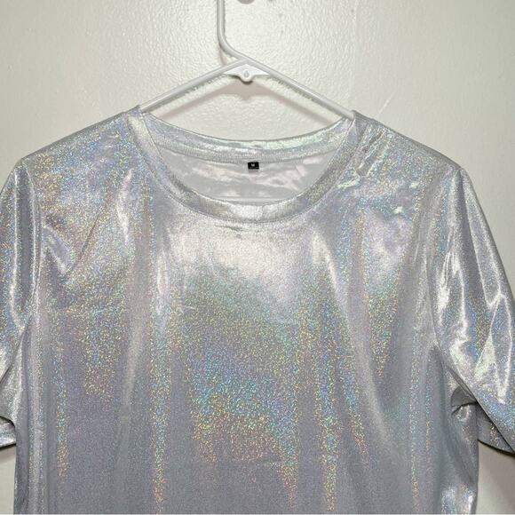 Gray Rainbow Sparkle Short Sleeve Crew Neck Top - Picture 5 of 12